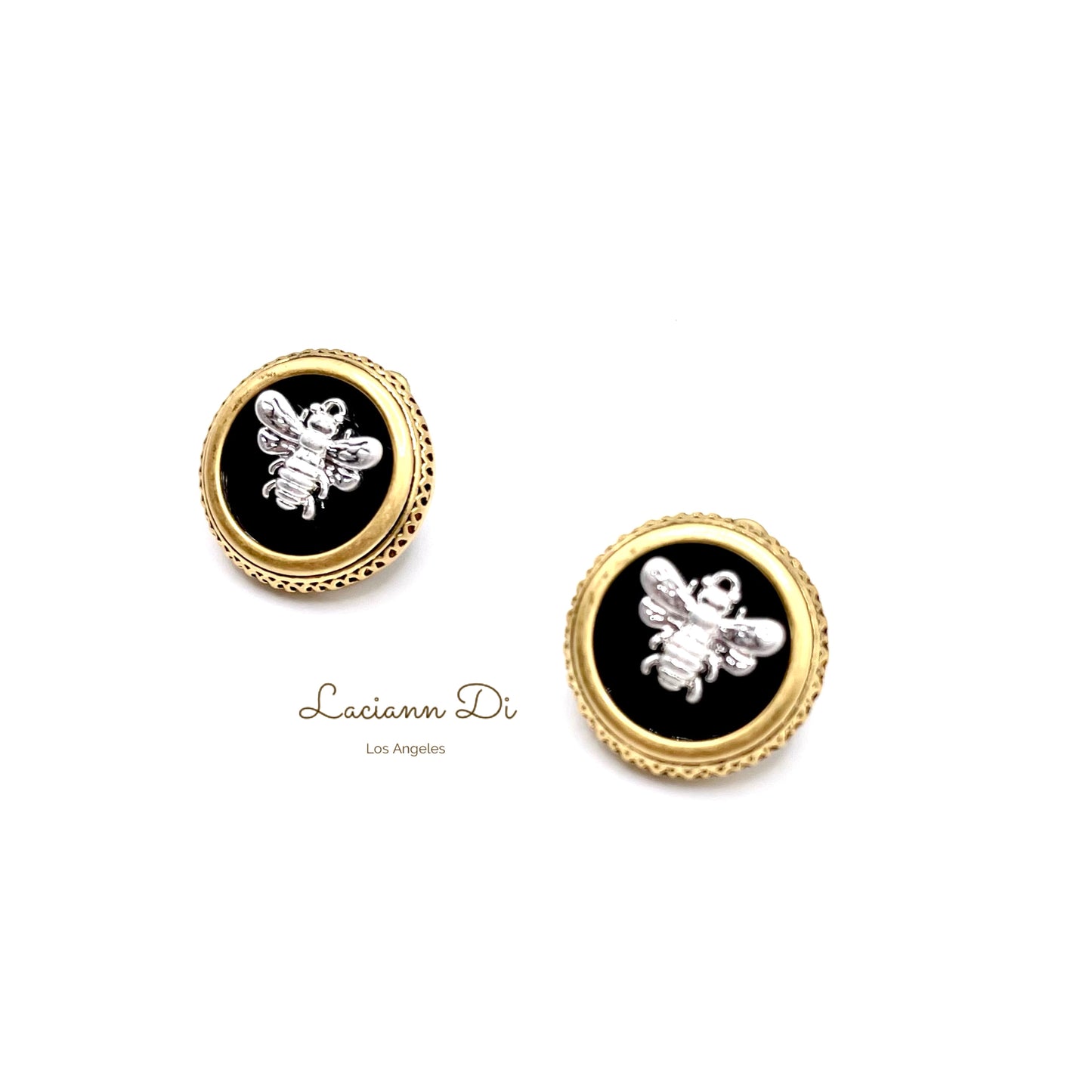 Laciann Di Silver Bees Coin Shape Earrings