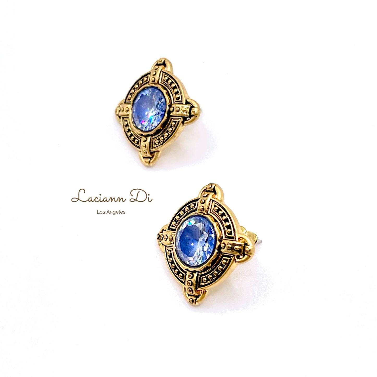 Laciann Di Blue Crystals Gold Plated Earrings