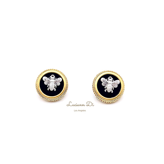 Laciann Di Silver Bees Coin Shape Earrings