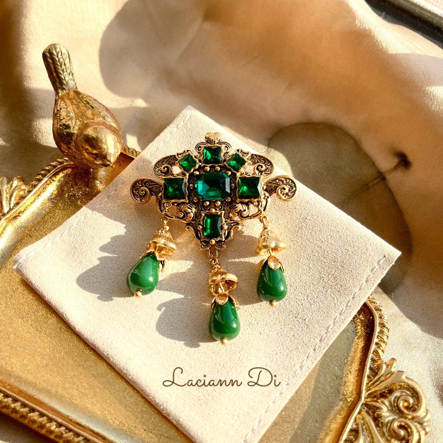 Laciann Di Emerald Brooch Gold Plated