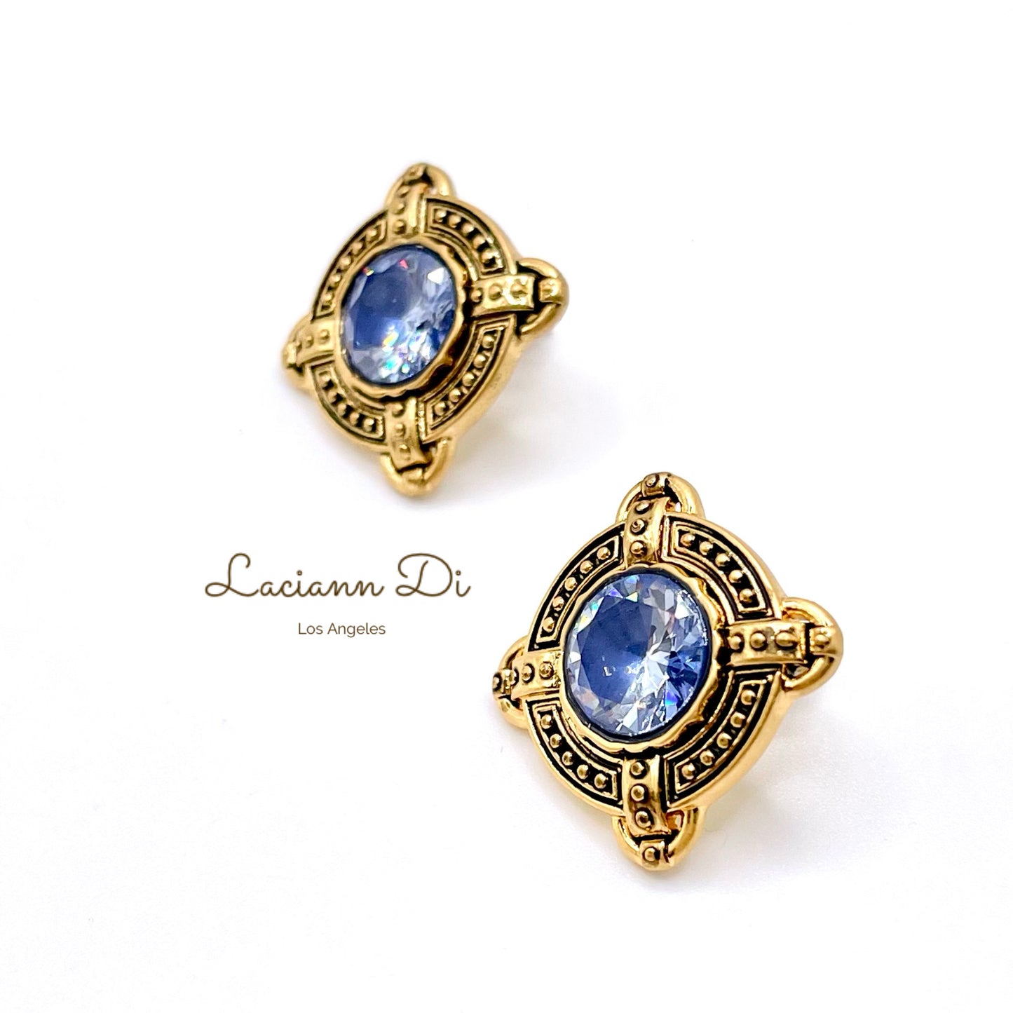 Laciann Di Blue Crystals Gold Plated Earrings