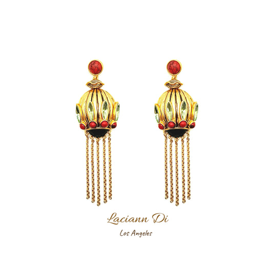 Laciann Di Turquoise Crown Tassel Earrings